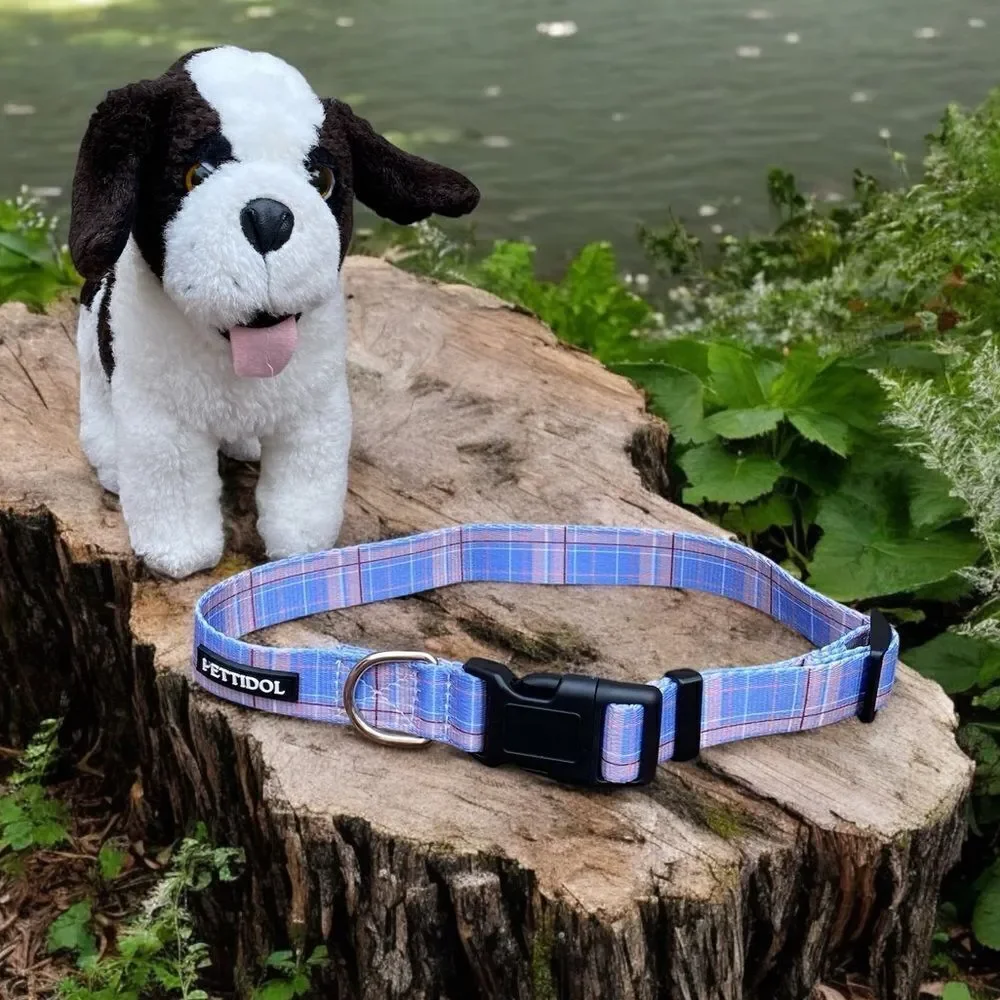 NWOT New Pettidol Dog Pet Collar w/Quick Release Buckle Lilac/Pink Plaid Pattern